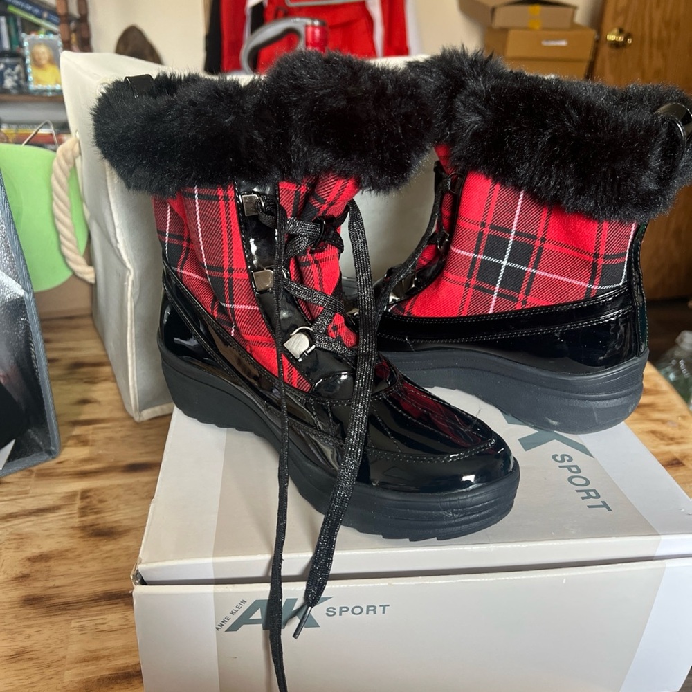 Red and Black Plaid Winter Boots